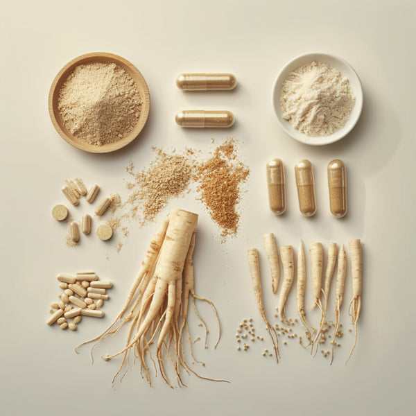 Ginseng root with immune-boosting citrus fruits and greenery, emphasizing its role in natural immune system support