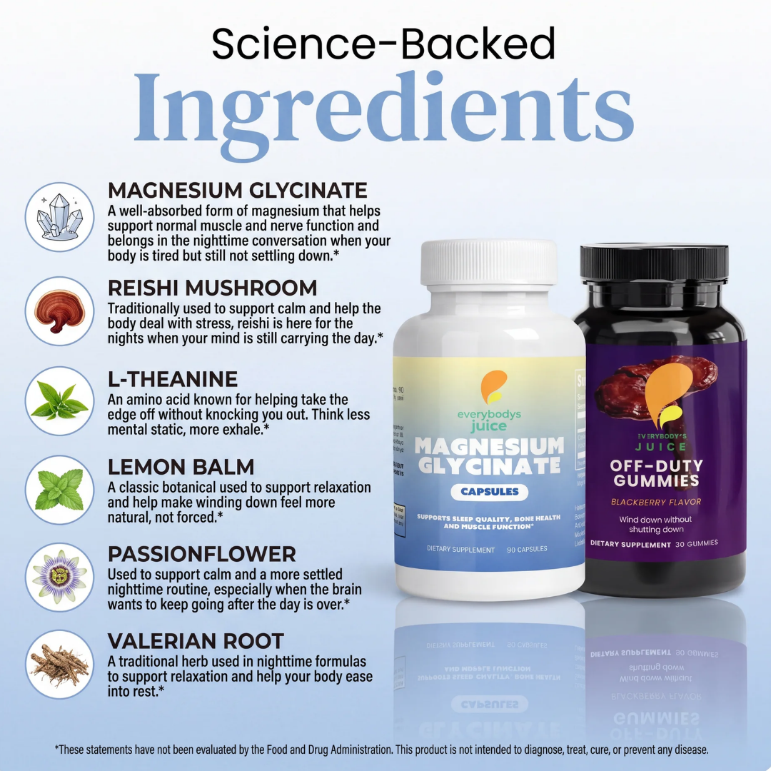 Everybody Can Wait Sleep Bundle: Off-Duty Reishi Gummies + Magnesium Glycinate, No Melatonin